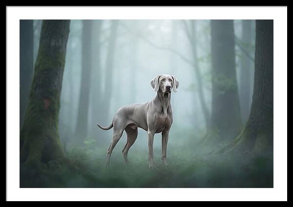 Misty Weimaraner In The Forest