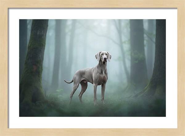 Misty Weimaraner In The Forest