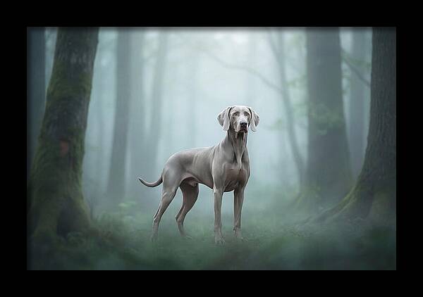 Misty Weimaraner In The Forest