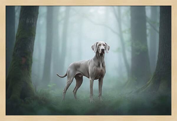 Misty Weimaraner In The Forest