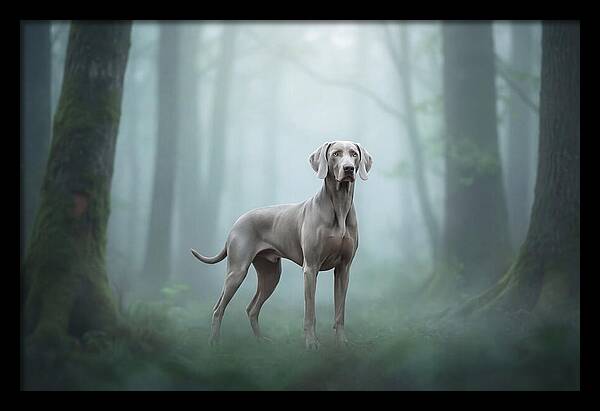Misty Weimaraner In The Forest