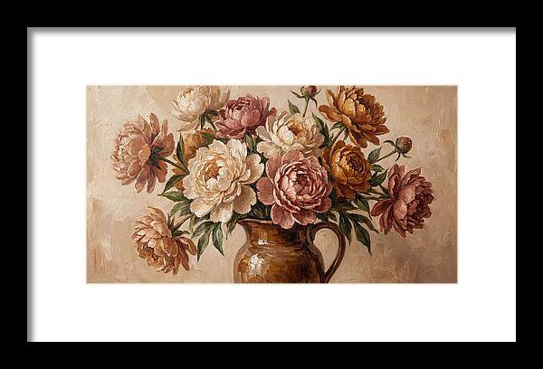 Mixed Peonies In Vintage Vase