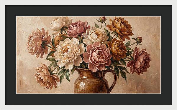 Mixed Peonies In Vintage Vase