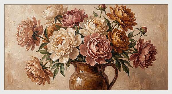 Mixed Peonies In Vintage Vase