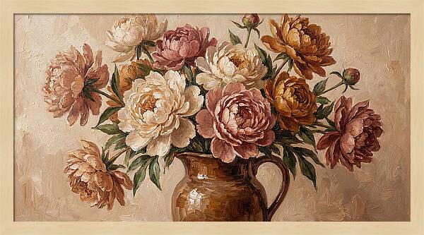 Mixed Peonies In Vintage Vase