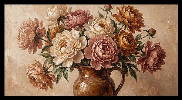 Mixed Peonies In Vintage Vase