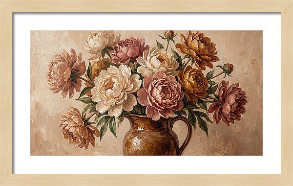 Mixed Peonies In Vintage Vase