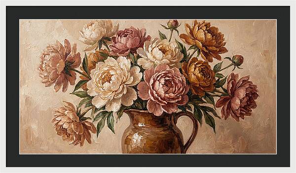 Mixed Peonies In Vintage Vase
