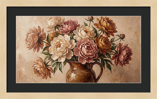 Mixed Peonies In Vintage Vase
