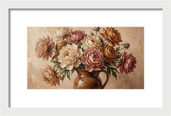 Mixed Peonies In Vintage Vase