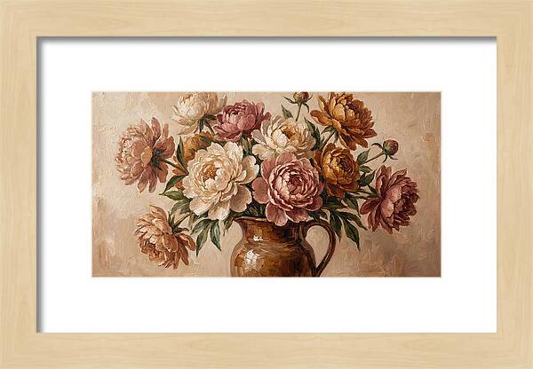 Mixed Peonies In Vintage Vase