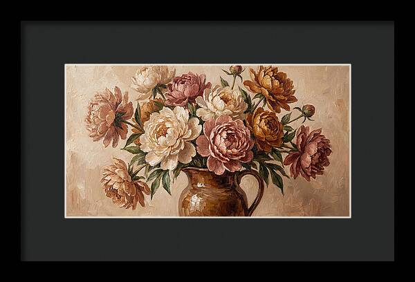 Mixed Peonies In Vintage Vase