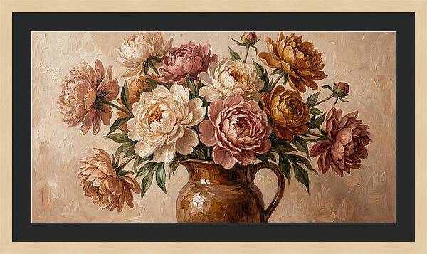 Mixed Peonies In Vintage Vase