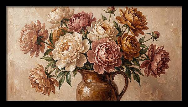 Mixed Peonies In Vintage Vase
