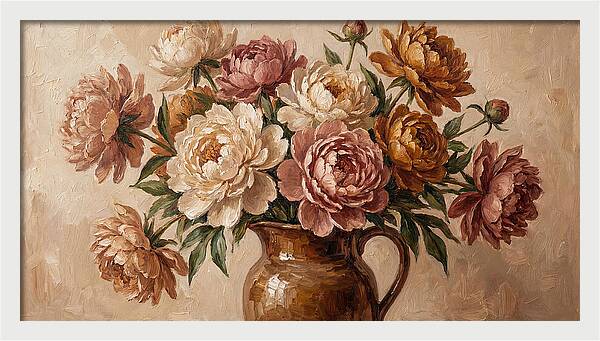 Mixed Peonies In Vintage Vase