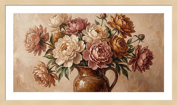 Mixed Peonies In Vintage Vase