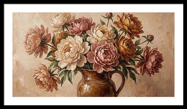 Mixed Peonies In Vintage Vase