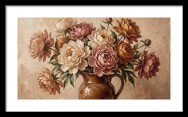 Mixed Peonies In Vintage Vase
