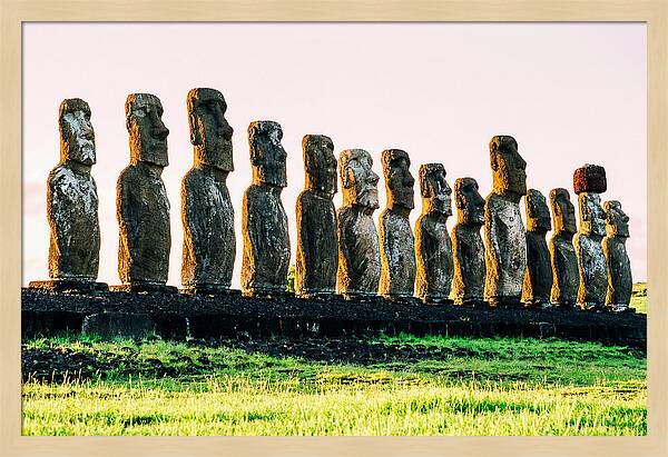 Moai Statues Under Rising Sun
