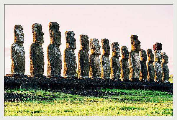 Moai Statues Under Rising Sun