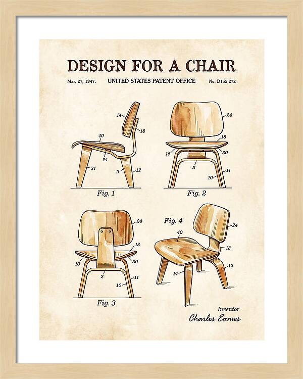 Molded Plywood Chair Eames Watercolor Patent Usd155272s