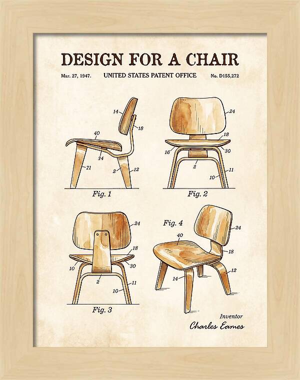 Molded Plywood Chair Eames Watercolor Patent Usd155272s