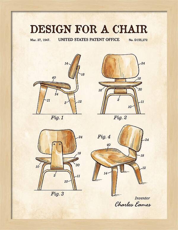 Molded Plywood Chair Eames Watercolor Patent Usd155272s