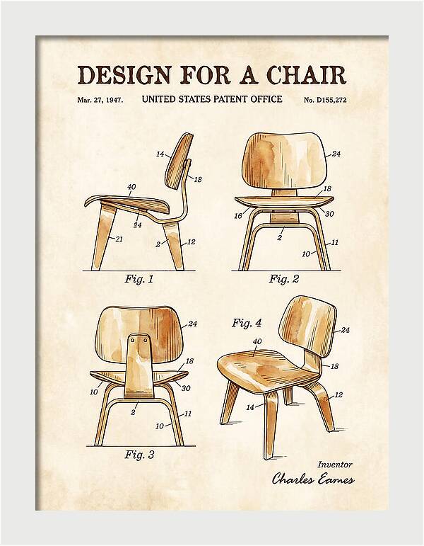 Molded Plywood Chair Eames Watercolor Patent Usd155272s