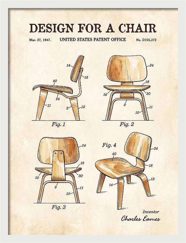 Molded Plywood Chair Eames Watercolor Patent Usd155272s
