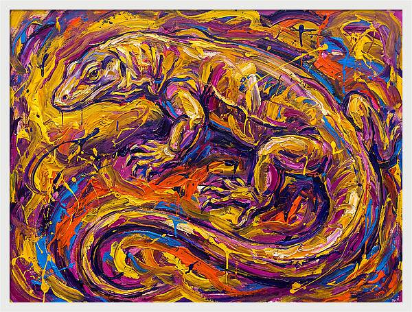 Monitor Lizard In Vibrant Swirls