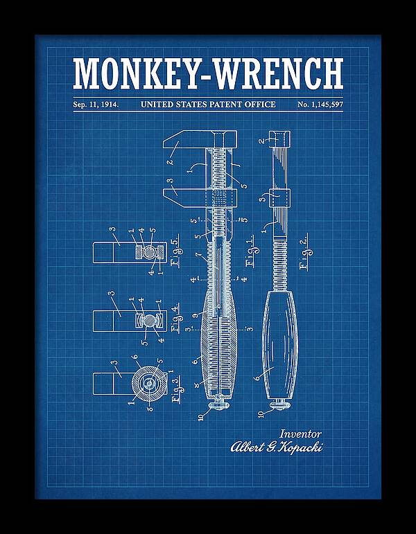 Monkey Wrench Blueprint Patent Us1145597a