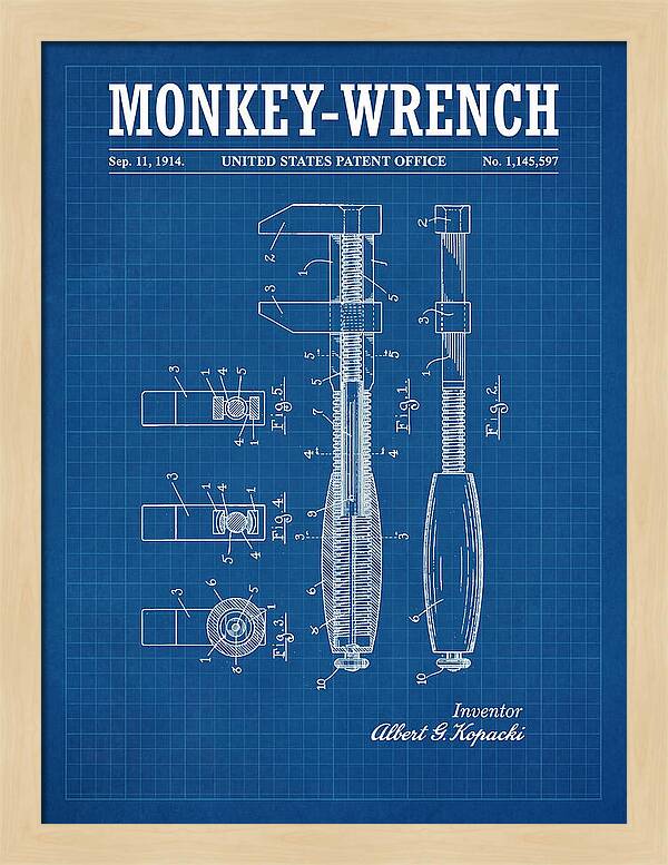 Monkey Wrench Blueprint Patent Us1145597a
