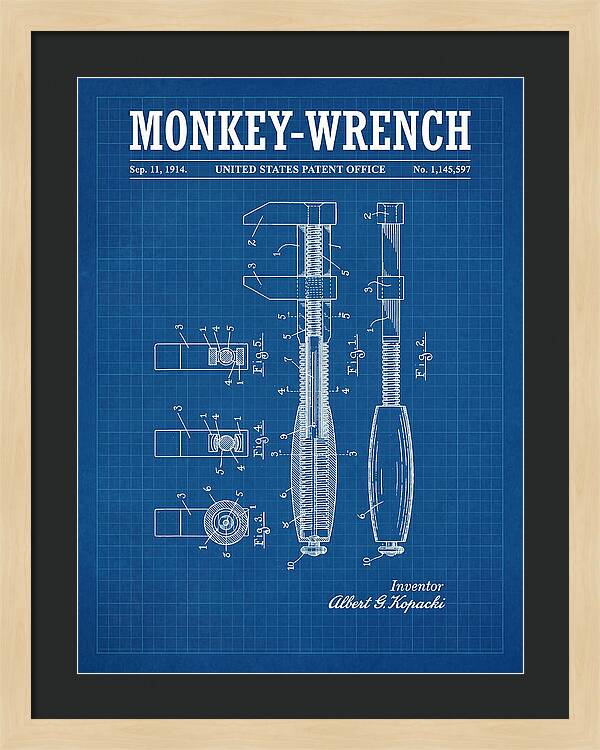 Monkey Wrench Blueprint Patent Us1145597a