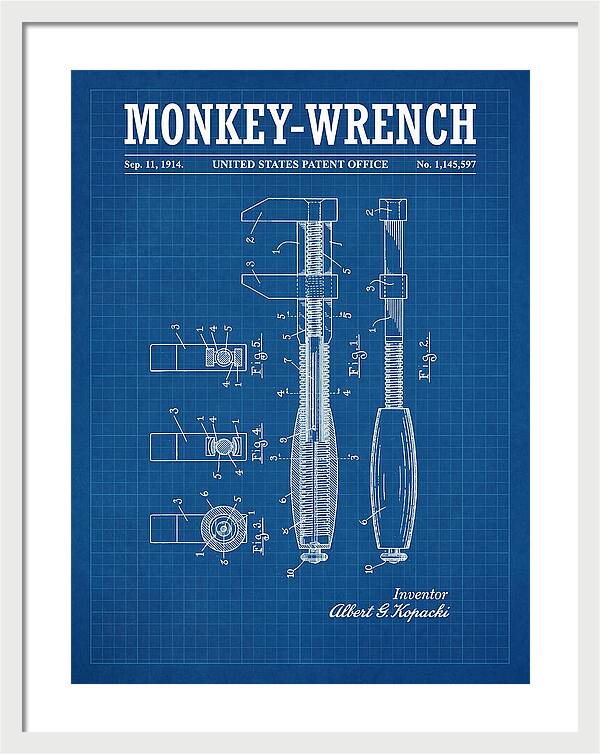 Monkey Wrench Blueprint Patent Us1145597a