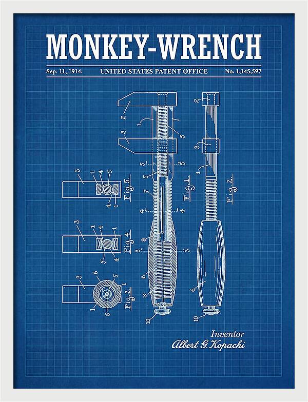 Monkey Wrench Blueprint Patent Us1145597a