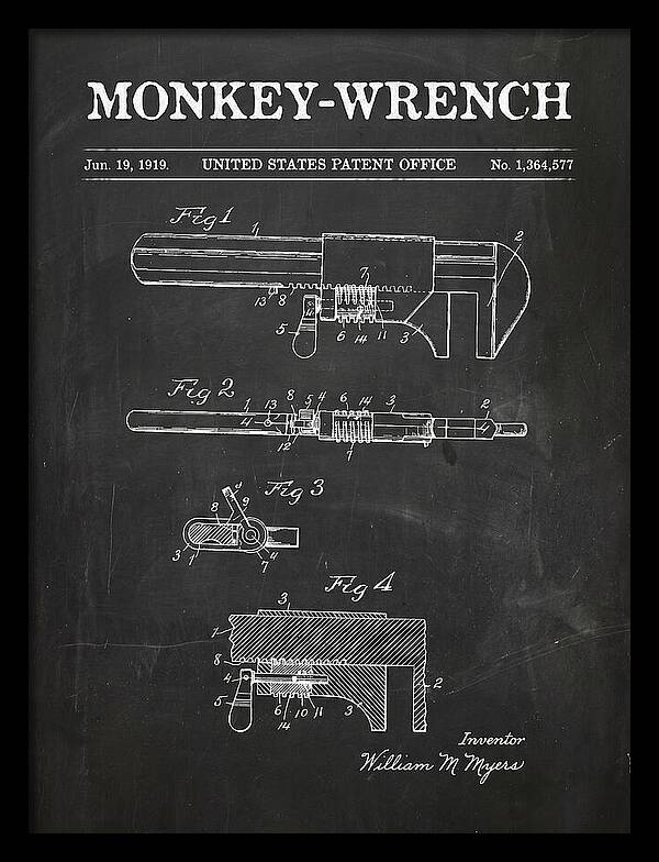Monkey Wrench Chalkboard Patent Us1364577a
