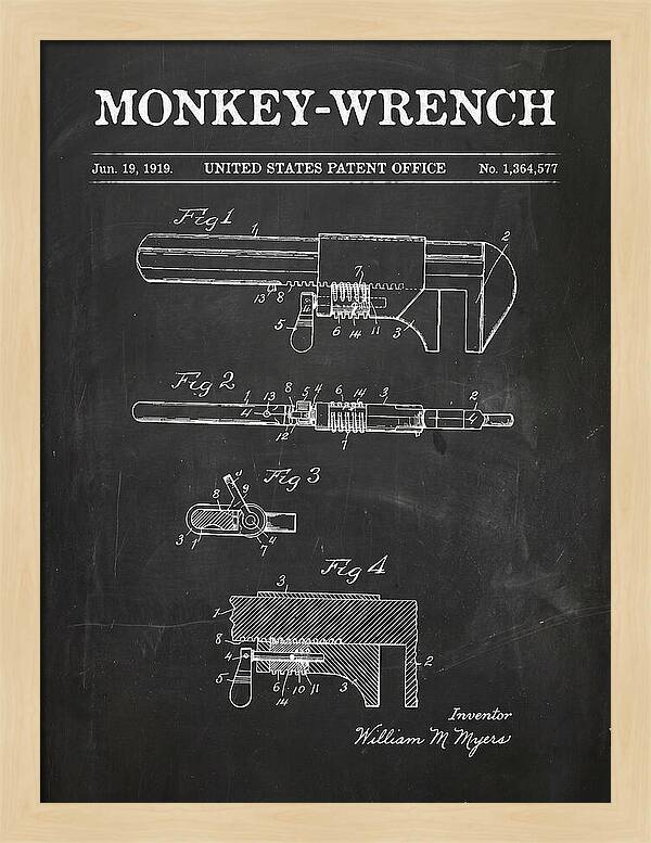 Monkey Wrench Chalkboard Patent Us1364577a