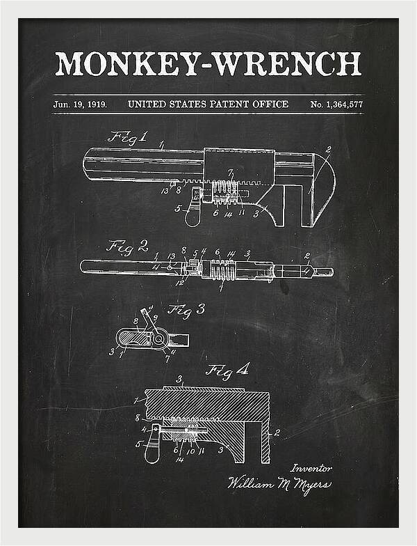 Monkey Wrench Chalkboard Patent Us1364577a