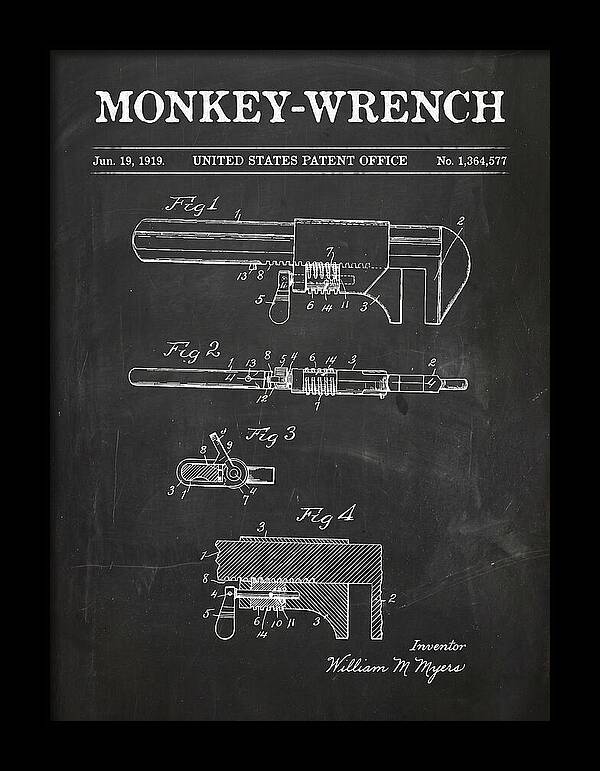 Monkey Wrench Chalkboard Patent Us1364577a