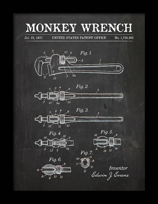 Monkey Wrench Chalkboard Patent Us1728282a