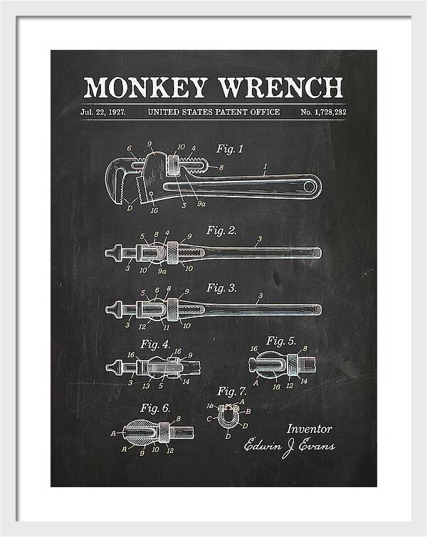 Monkey Wrench Chalkboard Patent Us1728282a