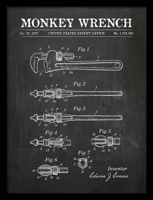 Monkey Wrench Chalkboard Patent Us1728282a