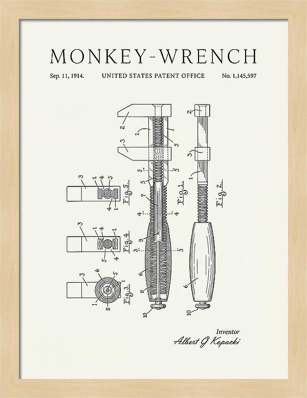 Monkey Wrench Minimalist Patent Us1145597a