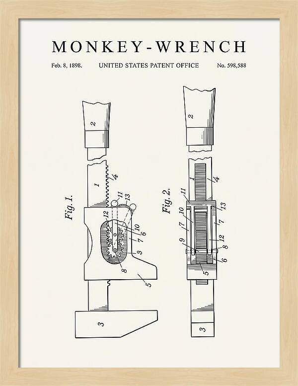 Monkey Wrench Minimalist Patent Us598588a