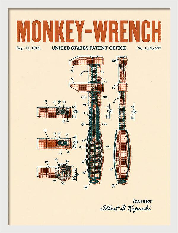 Monkey Wrench Retro Patent Us1145597a