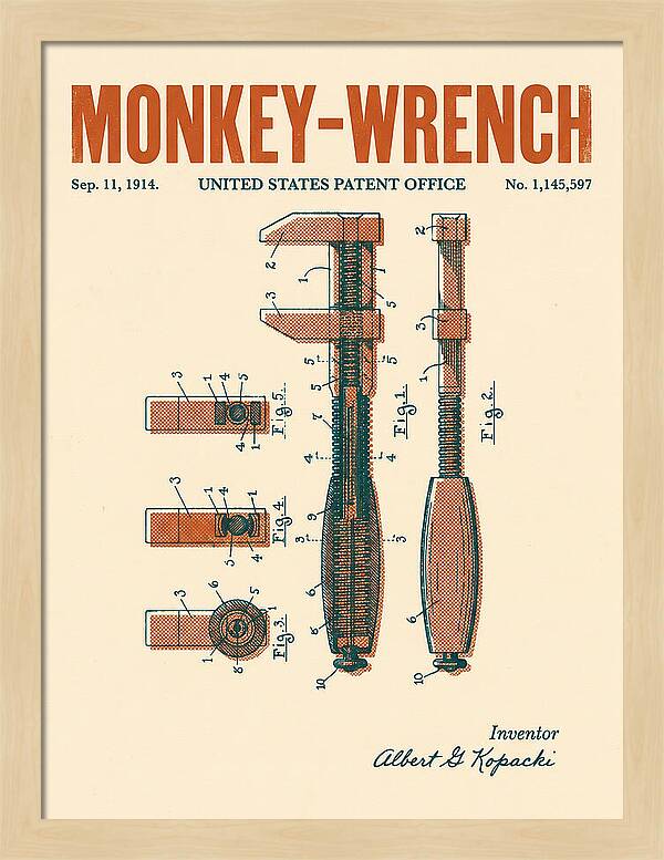 Monkey Wrench Retro Patent Us1145597a