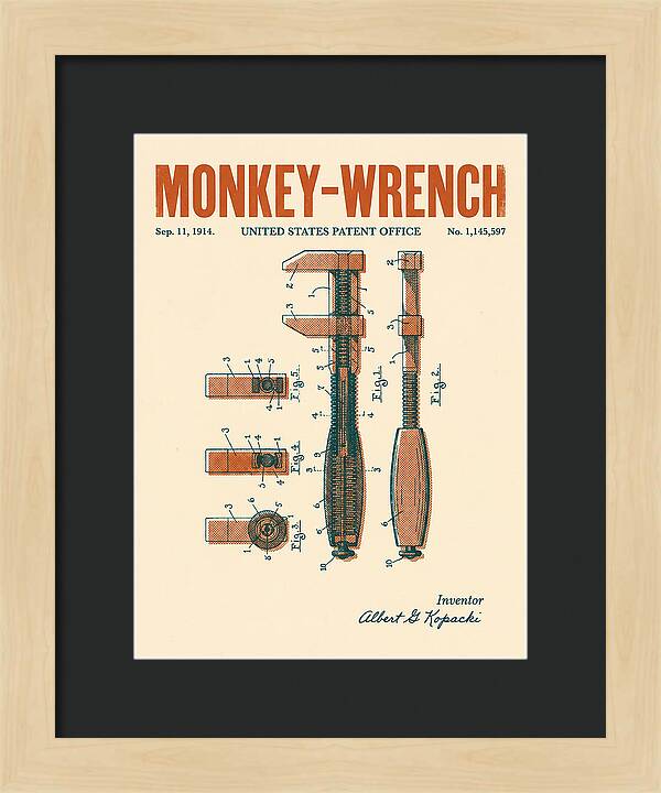 Monkey Wrench Retro Patent Us1145597a