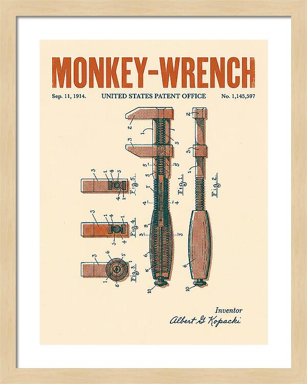Monkey Wrench Retro Patent Us1145597a