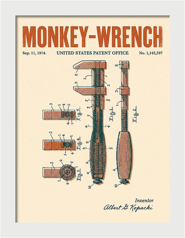 Monkey Wrench Retro Patent Us1145597a