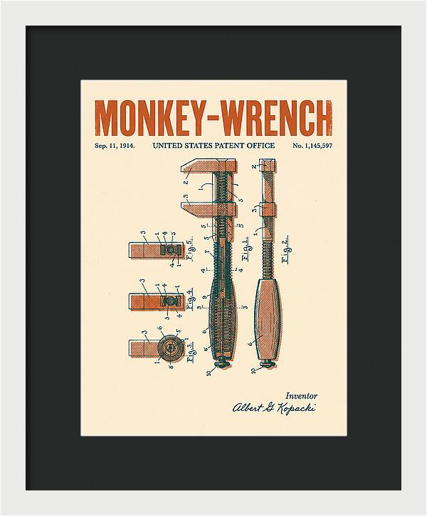 Monkey Wrench Retro Patent Us1145597a